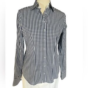 Wallmann women’s cotton tailored blouse Navy and White Checkered size 36 newer